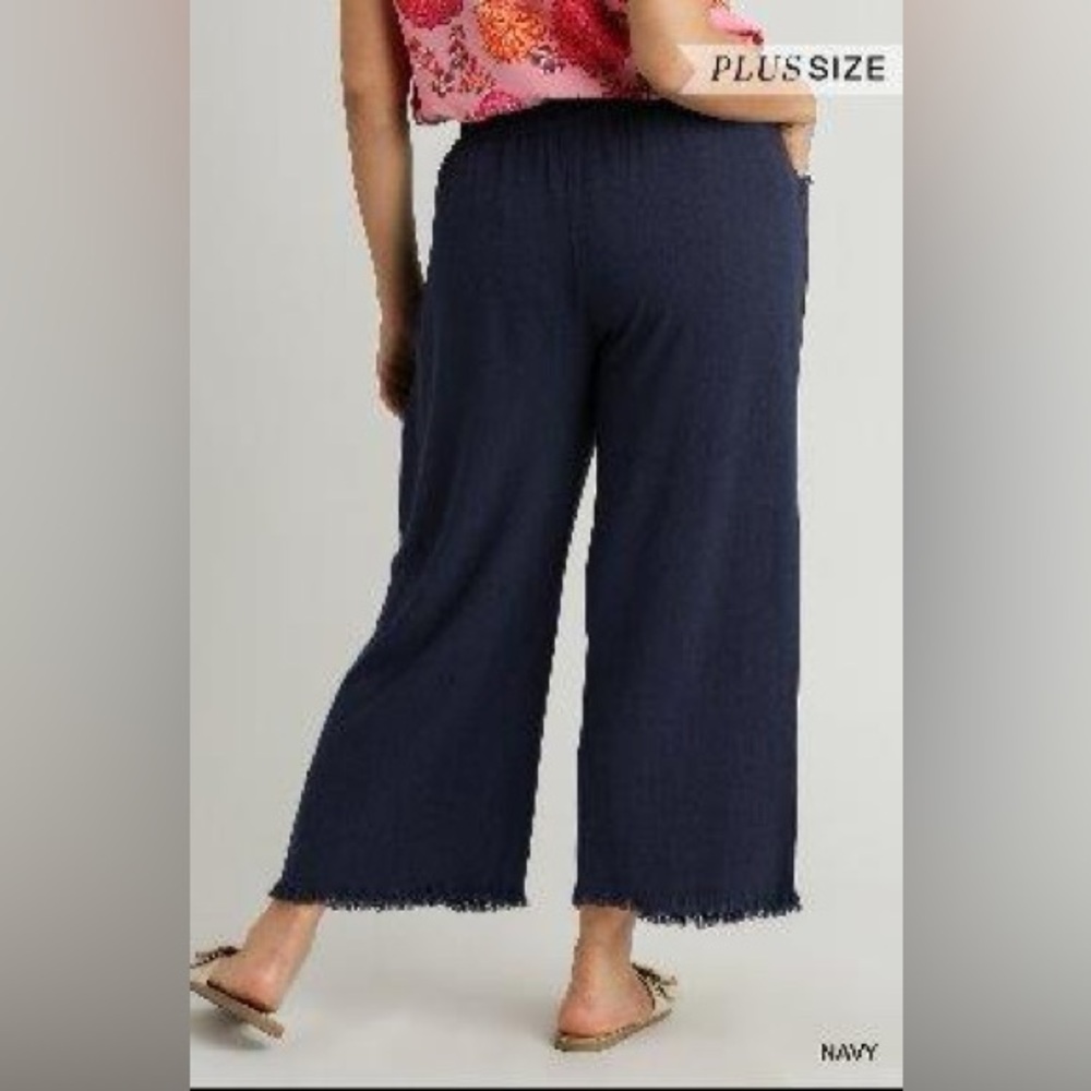 Plus size Navy Linen Wide-Leg Pants UMGEE NWT